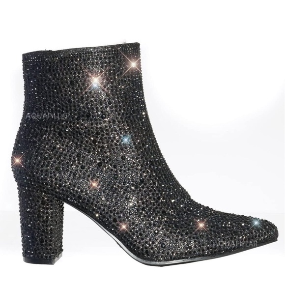 Women Rhinestone Block Chunky Heel Ankle Bootie - Picture 3 of 7